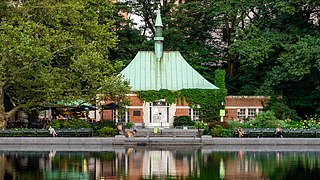 The Kerbs Memorial Boathouse on Conservatory Water in Central Park in Manhattan, New York City