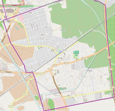 Mapa konturowa Ząbek, u góry znajduje się punkt z opisem „Mazowiecki Szpital Wojewódzki Drewnica”