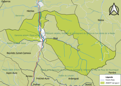 Carte des ZNIEFF de type 2 sur la commune.