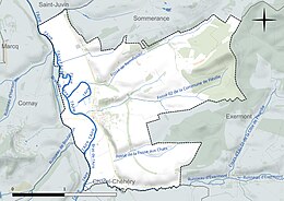 Carte en couleur présentant le réseau hydrographique de la commune