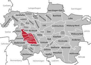 Lagekarte des Stadtbezirks Linden-Limmer in Hannover