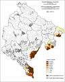 Розселення албанців по муніципалітетах, %, 2011, перепис.