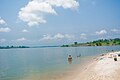 Swimming activity and buckets at Oguta Lake.