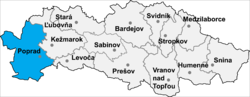 Location of Popradas apriņķis