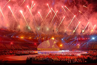 Die sluitingseremonie van die Pan-Asiatiese Spele 2018 op Gelora Bung Karno, Djakarta, Indonesië, op 6 Oktober 2018.