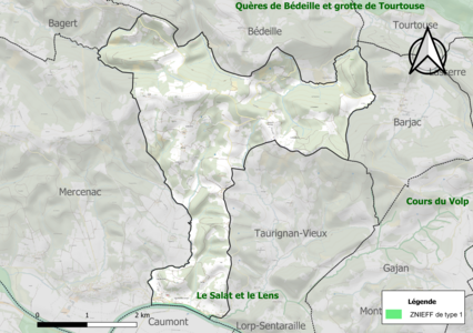 Carte de la ZNIEFF de type 1 sur la commune.