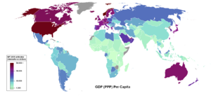 Mapa do mundo com vários países pintados em cores distintas.