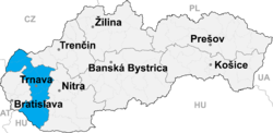 Regionen Trnavas placering i Slovakiet