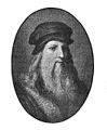 An engraved representation of Leonardo from Wallace Wood's The Hundred Greatest Men (1885), based on an 1817 engraving by Raffaello Sanzio Morghen.[31]