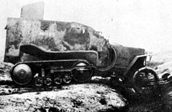 Peugeot-Kégresse, French experimental semi-tracked armoured car during testing (1923).