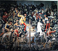 The Hunt of the Unicorn (The Unicorn Tapestries), The Unicorn Is Attacked (The Unicorn Leaps out of the Stream), circa 1495 – 1505, South Netherlands, Wool warp, wool, silk, silver, and gilt wefts; 12 feet, 1 inch × 14 feet (368.3 × 426.7 cm), The Cloisters, The Metropolitan Museum of Art, New York. Gift of John D. Rockefeller, Jr., 1937 (37.80.3).