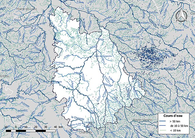 Carte de l'ensemble du réseau hydrographique de la Vienne.