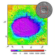 Hellas Basin Area topography. This is one of the impacts that would have taken many thousands of years to cool. A lot of minerals could have been deposited while this area was cooling.