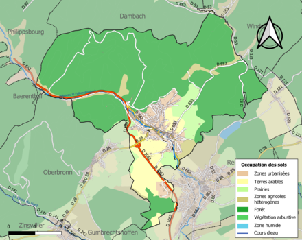 Carte en couleurs présentant l'occupation des sols.