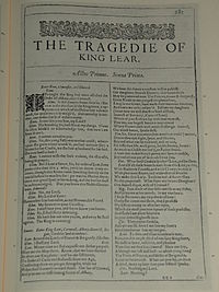 Faksimil av första sidan i The Tragedie of King Lear från First Folio, publicerad 1623