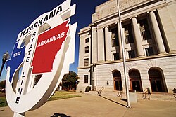 Texarkana Post Office, located in two states.