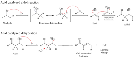 Mechanism for acid-catalyzed aldol reaction of an aldehyde with itself