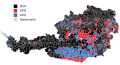 Map showing the results of the election on the municipal level ("Gleichstand" = tie)