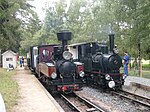 Brigadloket Henschel 15973 från 1918 (till vänster) och Orenstein & Koppel 5829 La Touraine från 1913 av annan typ på museijärnvägen Train de Rillé i Rillé i Frankrike