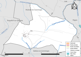 Carte en couleur présentant le réseau hydrographique de la commune