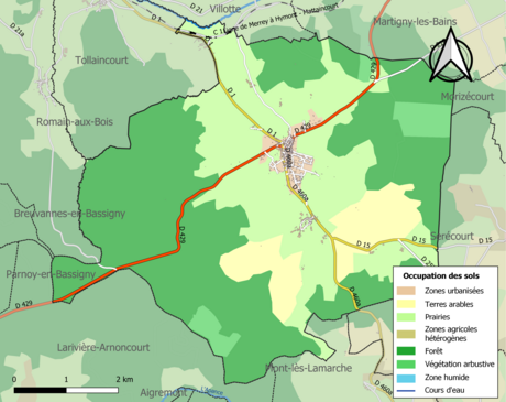 Carte en couleurs présentant l'occupation des sols.