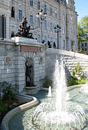 « La Halte dans la forêt » Amerindian family sculpture facade of the Quebec Parliament Building, Québec City.