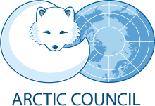 A logo consisting of a circular illustration of an arctic fox overlapping with a circular world map to form an infinity symbol.