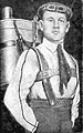 Gleb Kotelnikov with his invention, the knapsack parachute.