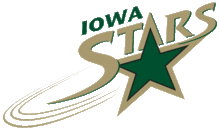 Logo des Stars : une étoile verte avec un contour doré surmonté du mot IOWA. La pointe supérieure de l'étoile forme le A du mot STARS