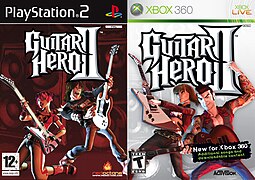 Vāks abām Guitar Hero II konsoļu versijā,. Kreisā: PlayStation 2, PAL izdevums. Labā: Xbox 360, NTSC izdevums.