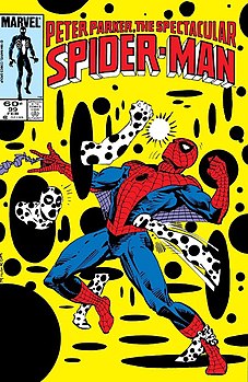 Пятно на обложке Peter Parker, The Spectacular Spider-Man #99 (февраль, 1985) Художник — Герб Тримпе