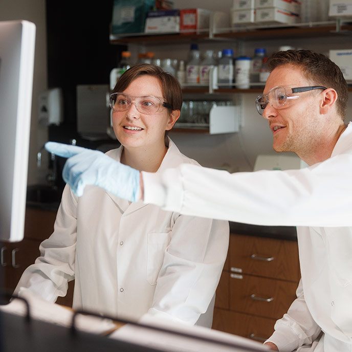 students view computer screen in lab setting