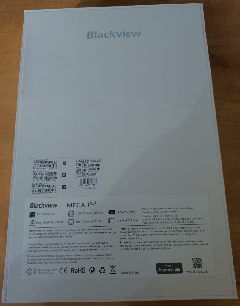 Blackview Mega1 Tablet Verpackung Rückseite