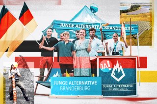 Young Alternative for Germany is the youth wing of Alternative for Germany; Finsterwalde has been entirely rebuilt over 40 years — an open-cast coalmine, left, was converted a solar farm, rightrm, right